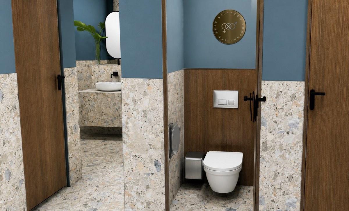 A private TBRC cubicle in terrazzo and warm walnut